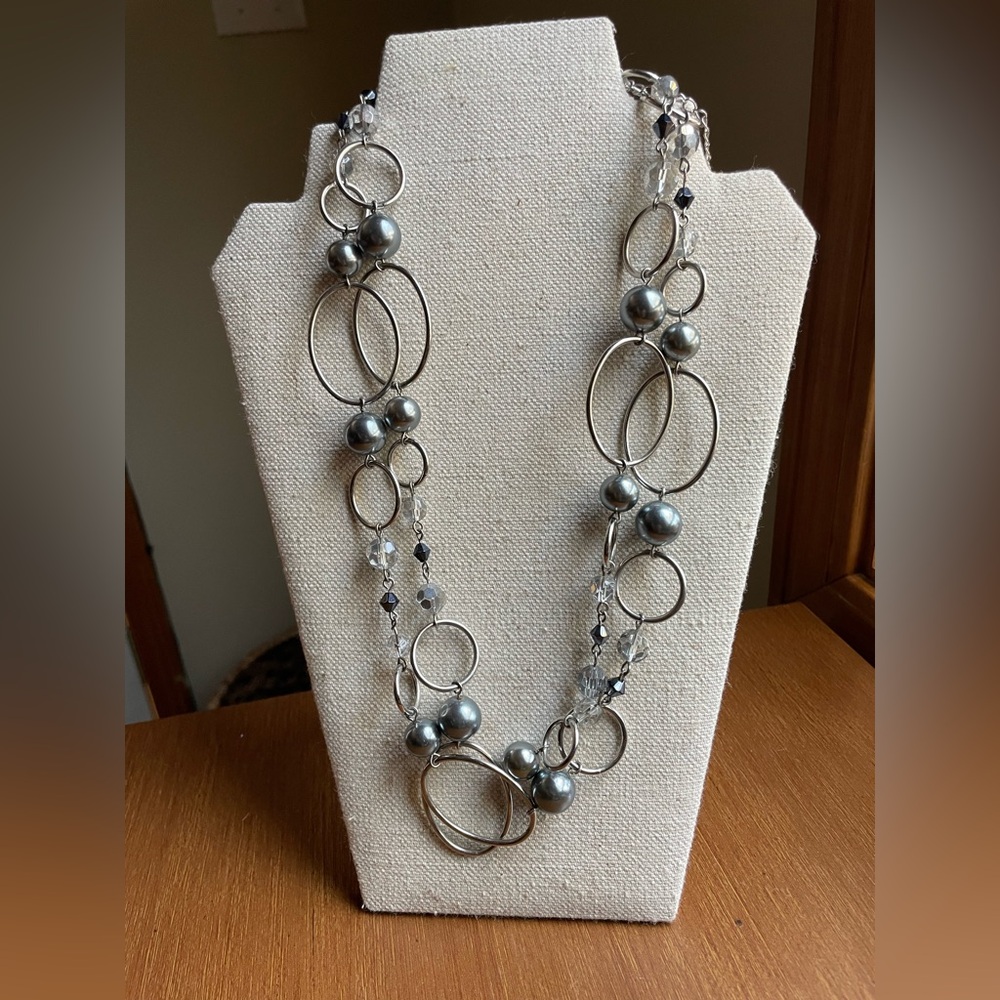 Lia Sophia Faux Pearl Beaded Silver Tone Necklace